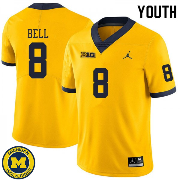 Youth University of Michigan #8 Ronnie Bell Yellow High School Football Jersey